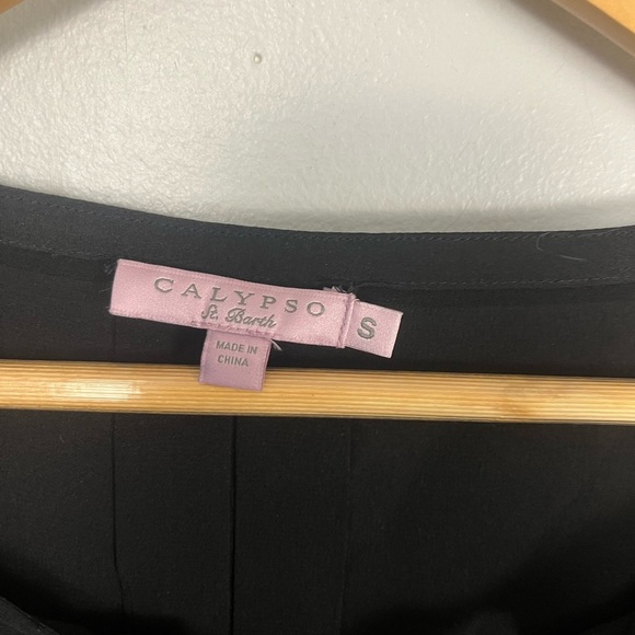 Calypso St Barth solid black 100% silk sheer blouse w/ mini pleats in size small - Picture 2 of 6